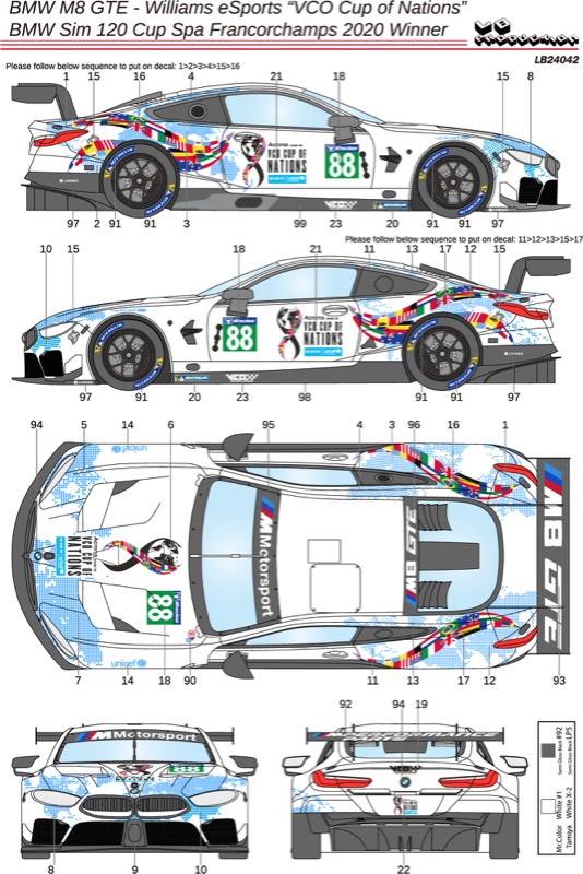 LB Production 1/24 BMW M8 GTE BMW Sim 120 Cup Spa 2020 No.88 Winner Decal 10178 画像1