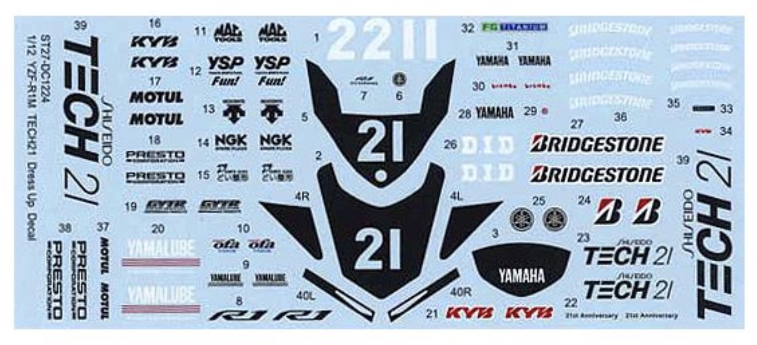 Studio 27 1/12 Yamaha YZF-R1M TECH21 Suzuka 2019 Sponsor Decal for Tamiya 11871  画像1