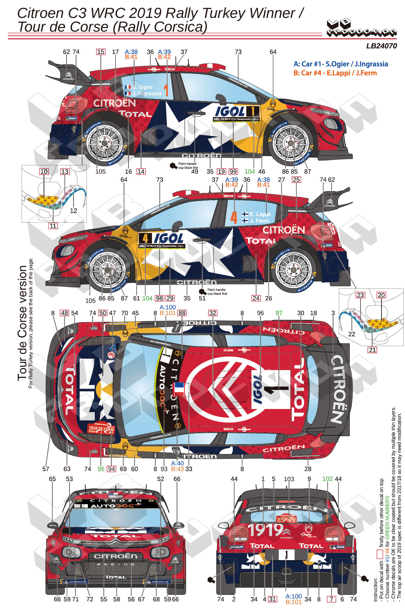 Pre Order LB Pro 1/24 Citroen C3 WRC Tour de Corse Turkey Winner 19 Decal 10158  画像1