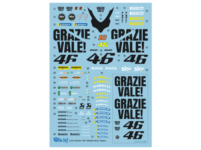 Blue staff 1/12 Ducati 1199 Panigale Gratze Valle Replica Decal for Tamiya a431 画像2