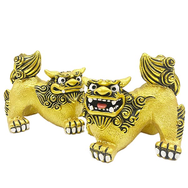 Okinawa shisa GOLD money luck pair shisa height 3.2 inches from Japan 12096 画像1