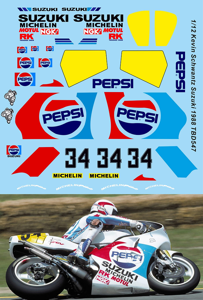 TB Decal 1/12 Suzuki RGV-r Pepsi WGP 500 1988 K. Schwantz Full Decal JP 11710 画像1